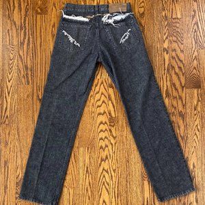 Black Washed Grey Gray Frayed Open Back Pocket Denim Straight Leg Jeans Sz 48 32